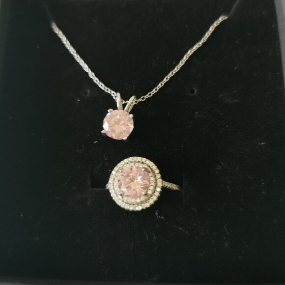 Pink Crystal Ring and Necklace Set - 925- size 7 1/4. - Picture 4 of 13